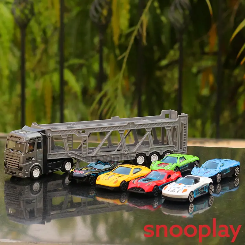7 In 1 Heavy Duty Truck Playset - 6 Diecast Cars & 1 Hauler (3-10 Years) 1