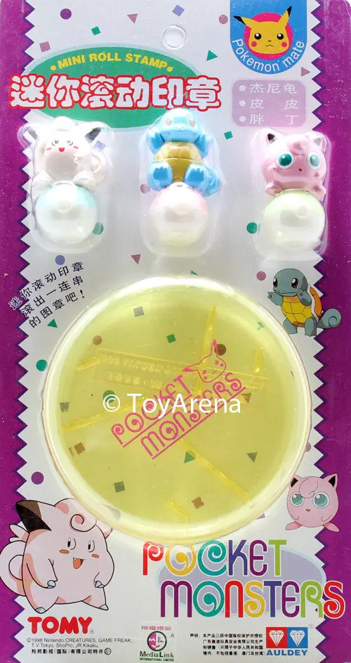 Auldey Tomy Pokemon Clefairy, Squirtle, Jigglypuff Mini Roll Stamp 1