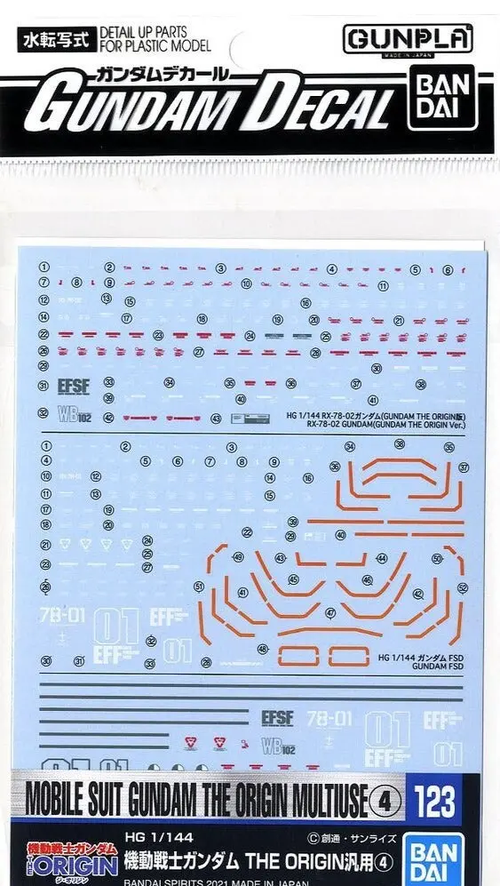 Bandai Gundam Decal #123 For 1/144 Mobile Suit Gundam The Origin Multiuse #4 Ms Water Slide/Transfer Decals 1