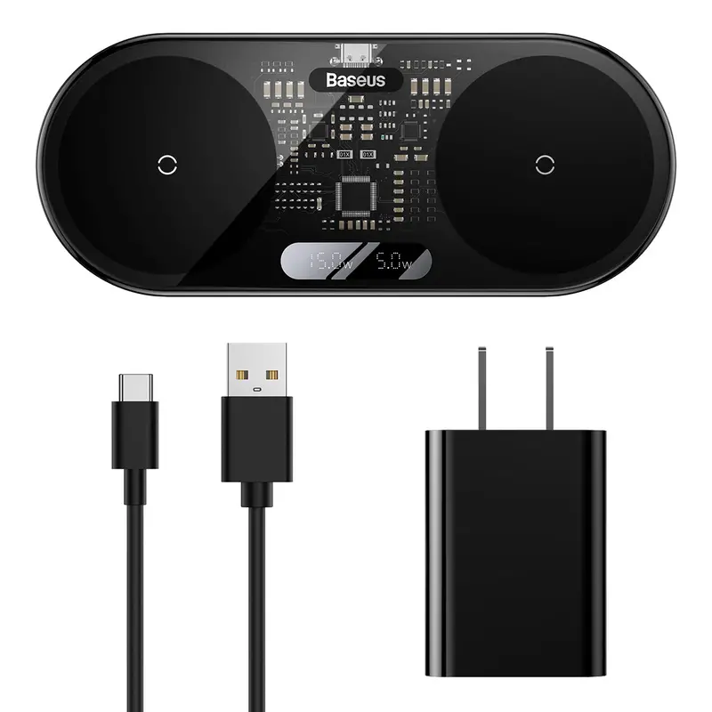 Baseus Digital Led Display 2 In 1 Wireless Charger 20W With Adaptor Black 1