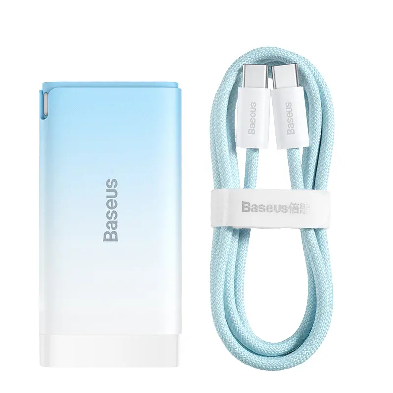 Baseus Gan3 Pro Fast Charger 2C+U 65W Cloud Blue With C To C 100W Cable 1M Blue 1