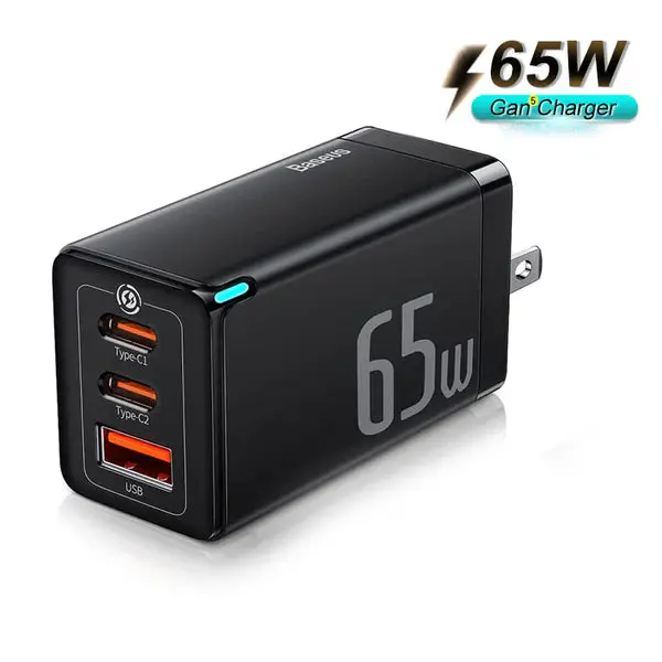 Baseus Gan5 Pro 65W 2Type-C+1Usb Fast Charger With C To C 100W 1M Cable 1