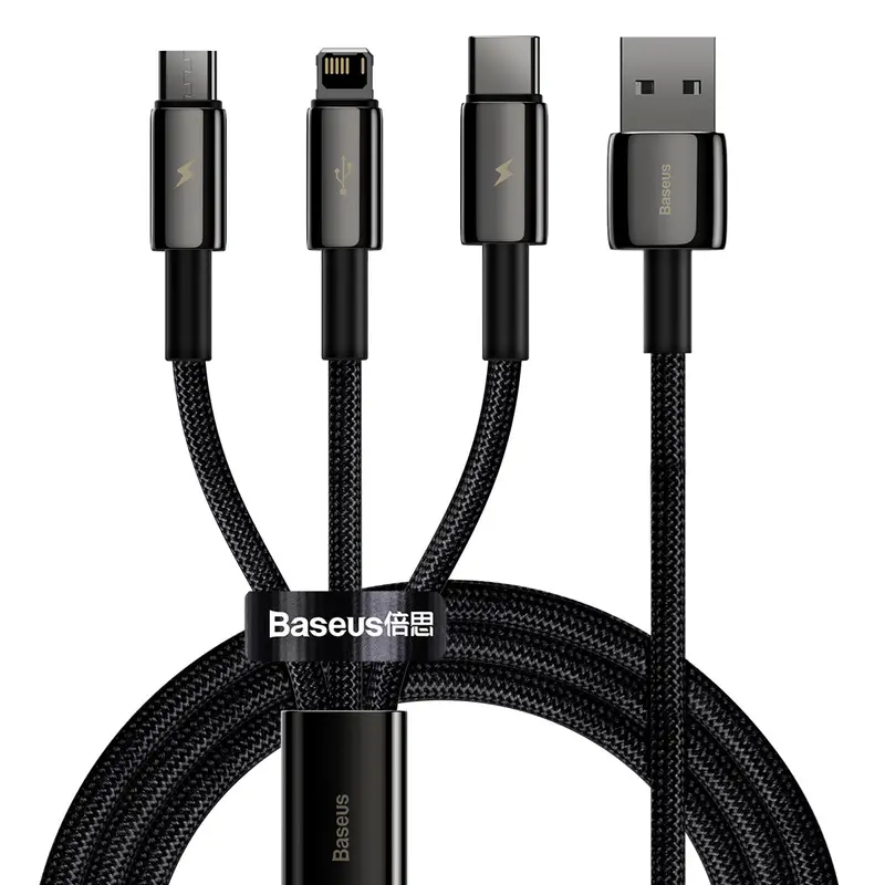 Baseus Tungsten Gold 3 In 1 Usb To M+L+C 3.5A Fast Charging Data Cable 1