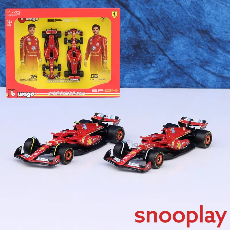 Bburago Set Of 2 Original Ferrari Sf-24 Licensed Diecast Car | 1:43 Scale Model (14 Years Till Grown Ups) 1