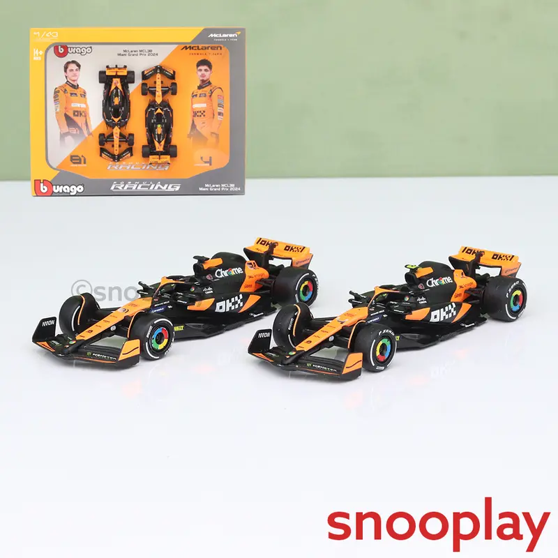 Bburago Set Of 2 Original Mclaren Mcl38 Miami Grand Prix 2024 Licensed Diecast Car | 1:43 Scale Model (14 Years Till Grown Ups) 1