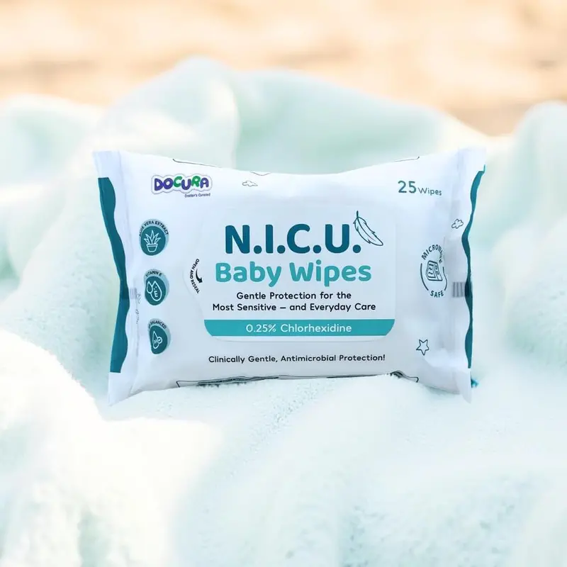 Docura N.I.C.U. Baby Wipes - 25 Wipes | Gentle Protection For The Most Sensitive Skin With 0.25% Chlorhexidine 1