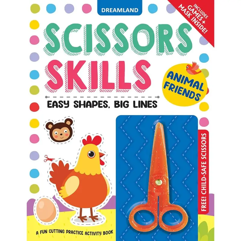 Dreamland Publications Animal Freinds Scissors Skills Activity Book With Child Safe Scissors, Games & Mask (4-7 Years) 1