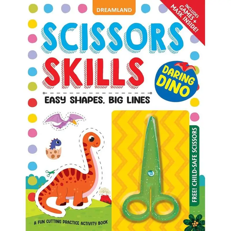 Dreamland Publications Dino Scissors Skills Activity Book With Child Safe Scissors, Games & Mask (4-7 Years) 1