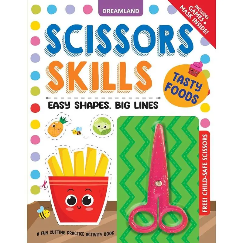 Dreamland Publications Tasty Food Scissors Skills Activity Book With Child Safe Scissors, Games & Mask (4-7 Years) 1