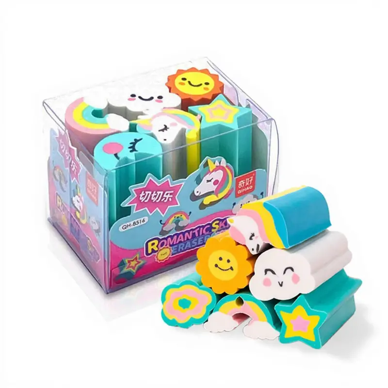 Funblast Pack Of 6 Erasers (Unicorn, Rainbow, Star, Moon, Sun And Cloud Theme) 1