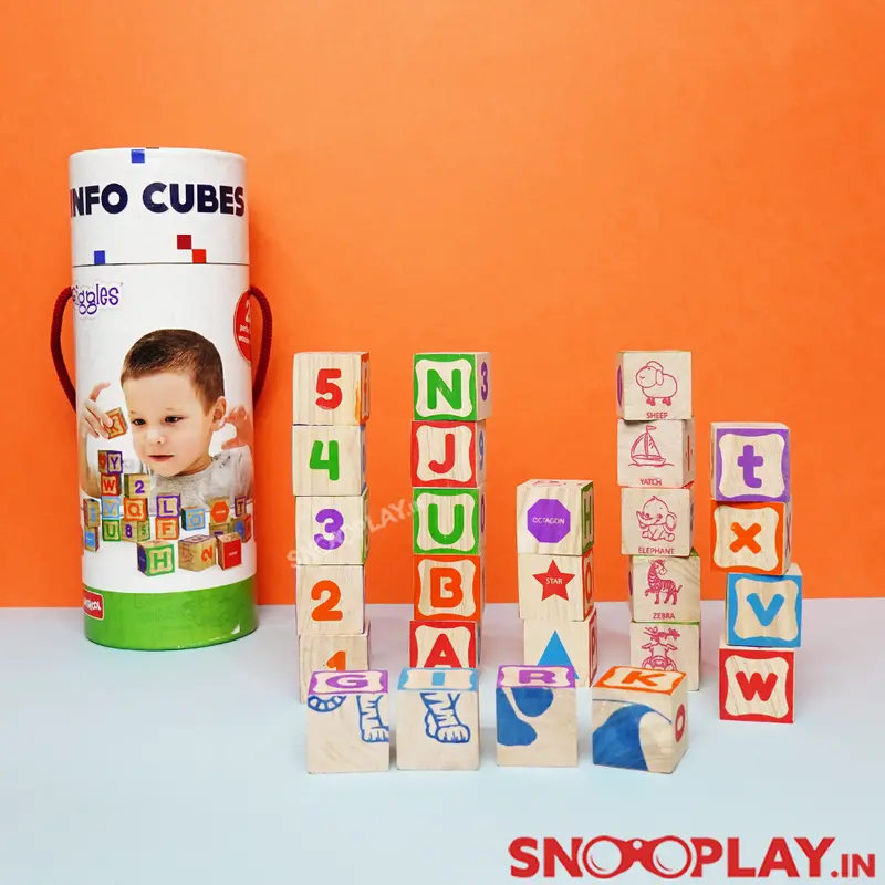 Funskool Info Cubes - Wooden Blocks Bucket | Alphabets & Numbers (1-4 Years) 1