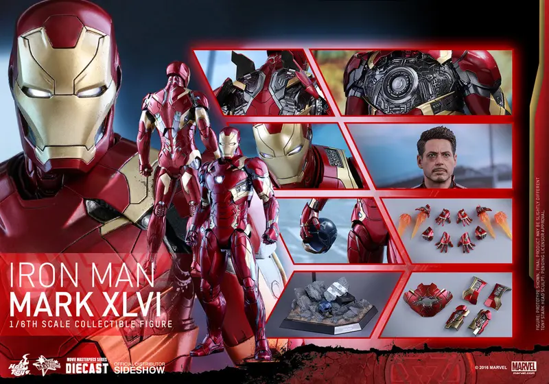 Hot Toys 1/6 Captain America Civil War Iron Man Mark Xlvi (46) Diecast Sixth Scale Figure Mms353-D16 1