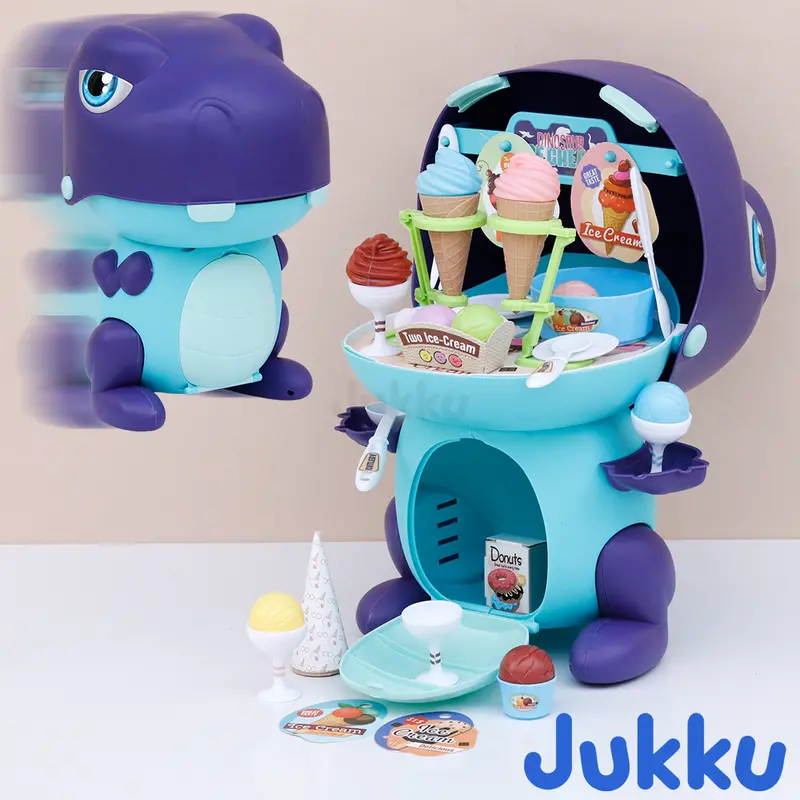 Jukku 44 Pieces Dino Ice-Cream Shop Pretend Playset | Serve Sweet Treats (3-8 Years) 1