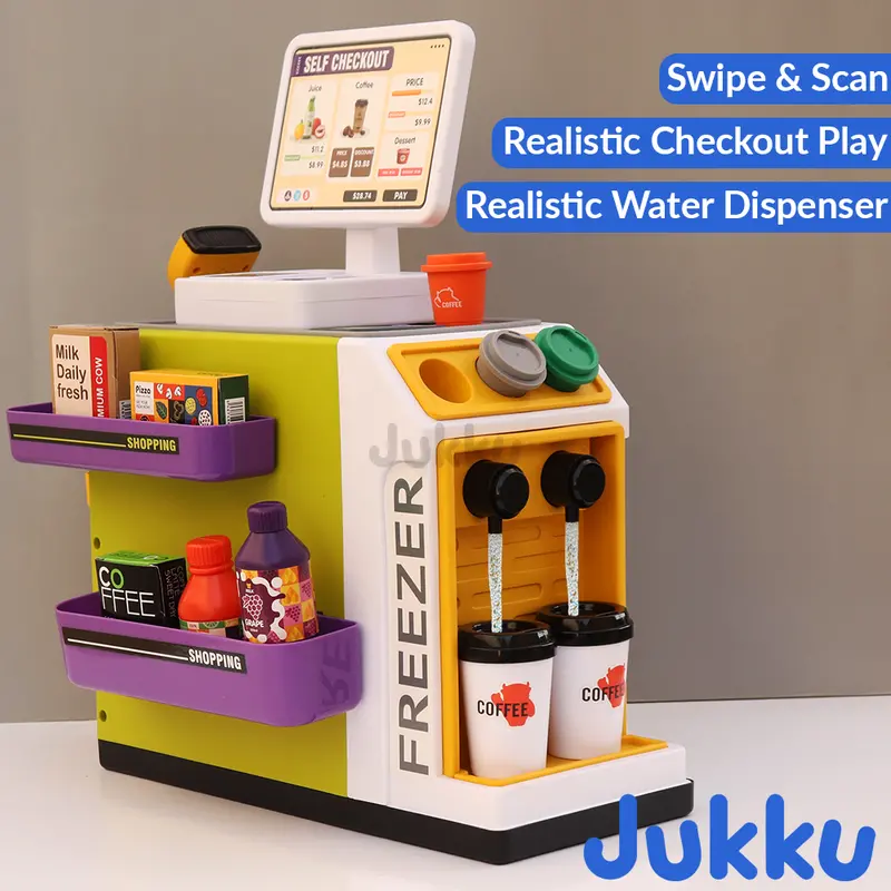 Jukku 50 Pieces Supermarket Play Set With Real Water Dispenser And Pretend Scanner (3-8 Years) 1