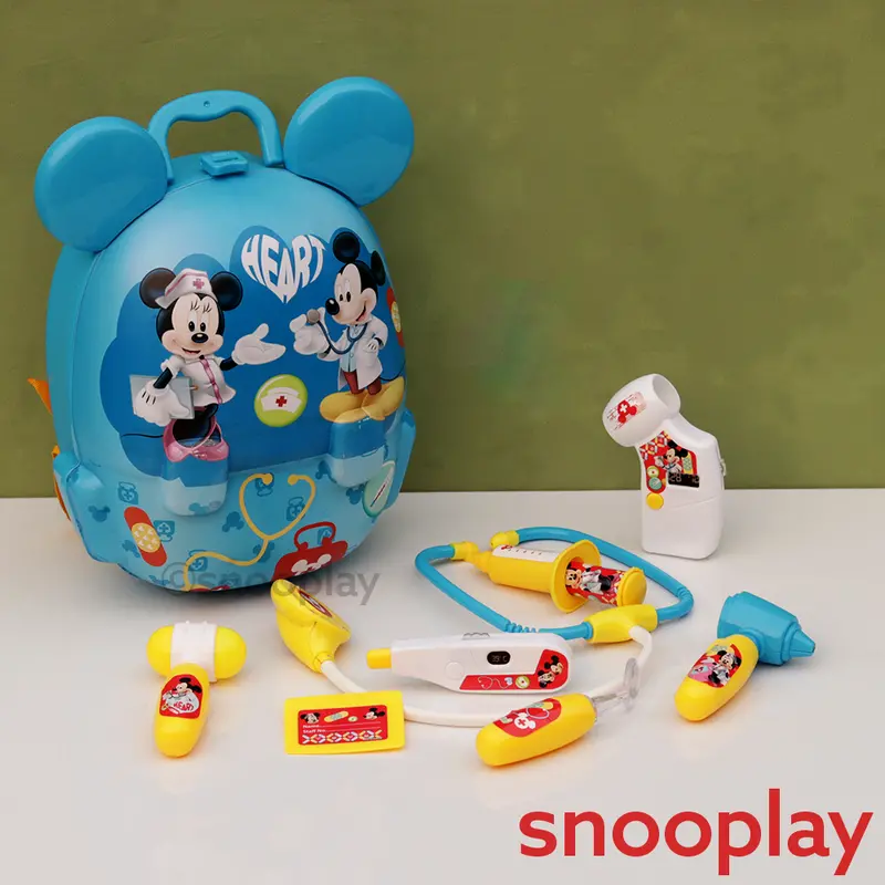 Kriiddaank 2 In 1 Original Mickey Portable Trolley & Backpack Doctor Kit With Light & Sound - 8 Pieces | Licensed Disney Toy (3-8 Years) 1