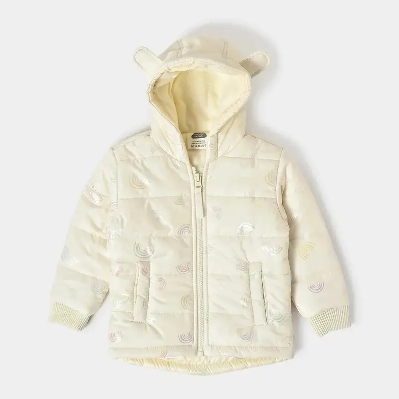 Mi Arcus White Jacket With Hood, Zip-Up Front & Ribbed Cuffs 1