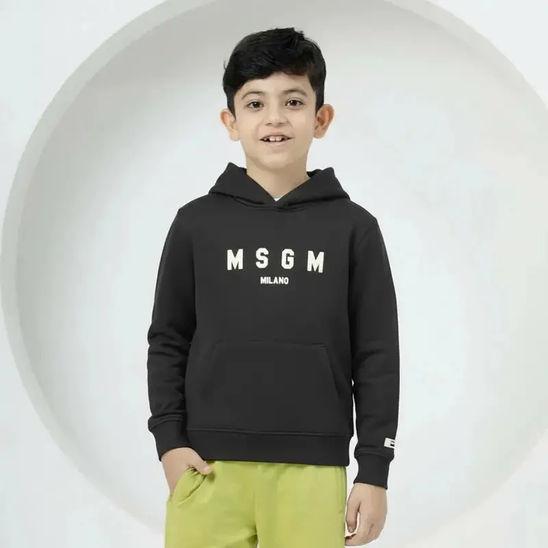 Msgm Kids Grey Hoodie With Classic Logo (Unisex) 1