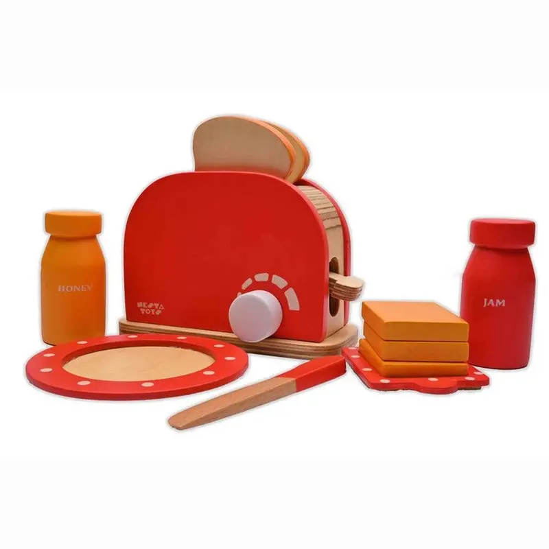 Nesta Toys 11 Pieces Wooden Bread Pop-Up Toaster Playset For Little Chefs (3-7 Years) 1