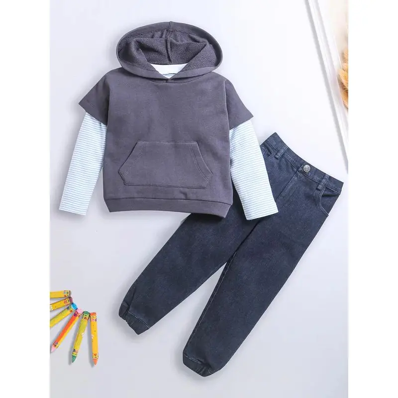Nino Bambino Full Sleeve T-Shirt With Attached Half Sleeve Hoodie & Joggers 1