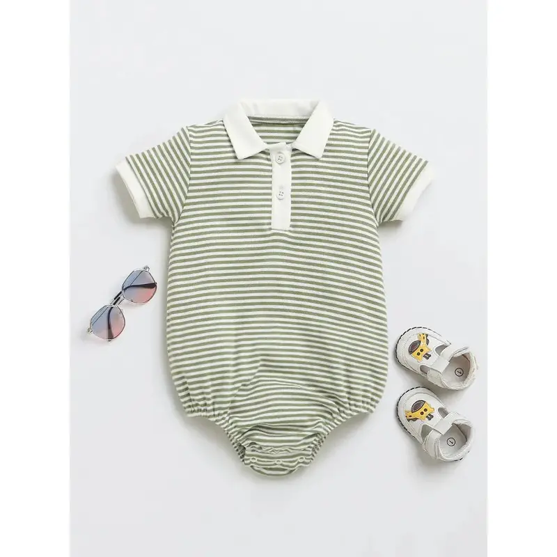 Nino Bambino Green Half Sleeves Baby Romper | Onesies 1
