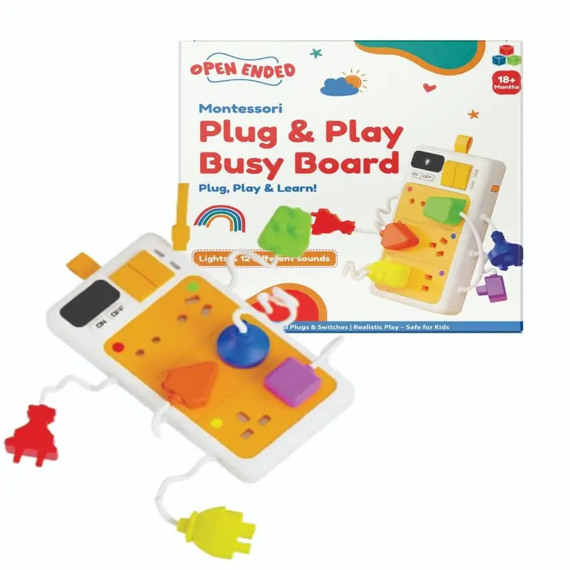 Open Ended Montessori Plug & Play Busy Board With Light & Sounds (1.5-3 Years) 1