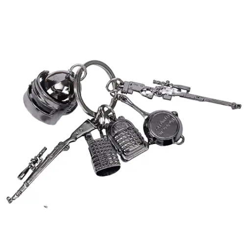Pubg Keychain Game Frying Pan Helmet Backpack Armor 98K (Pack Of 6) Keyring Ring 1