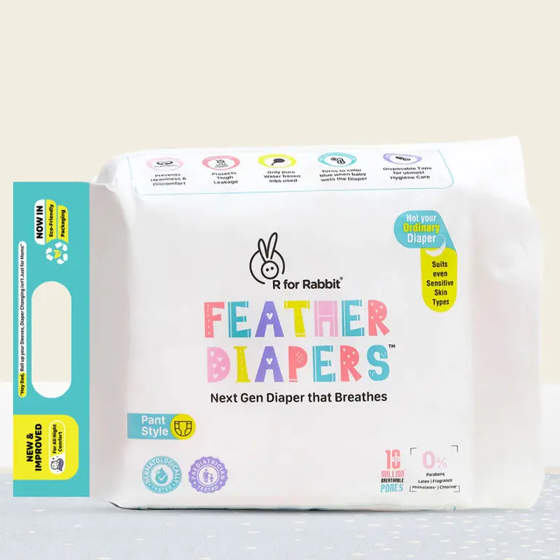 R For Rabbit Feather (M) Next Gen Baby Diapers | Pack Of 48 | 7-12 Kgs | Chemical-Free, Leak-Proof 1