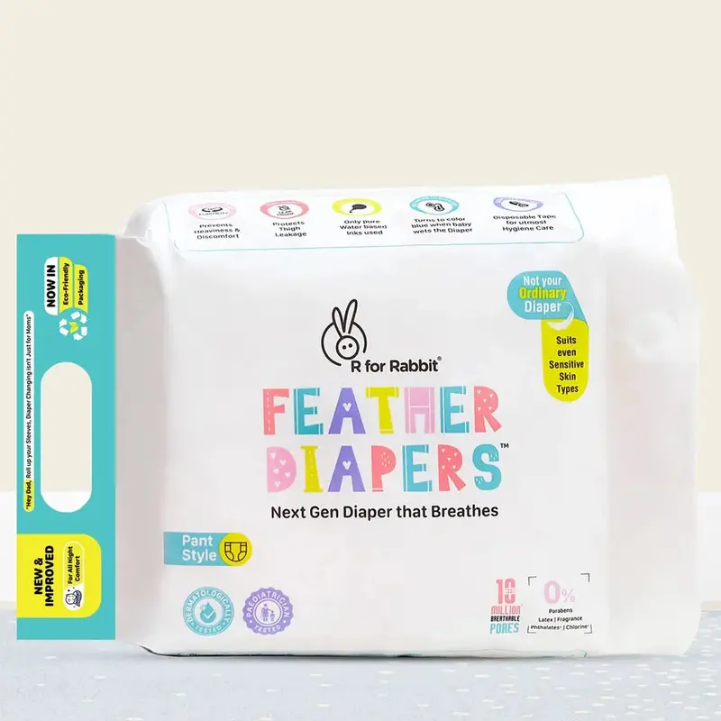 R For Rabbit Feather (Xs) Diapers Pants Style | Pack Of 22 | <5 Kg | Chemical-Free, Leak-Proof 1