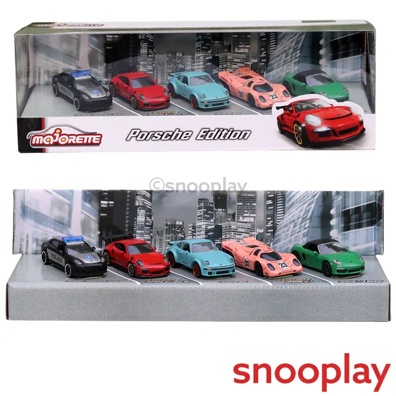 Set Of 5 Licensed Majorette Diecast Porsche Edition - Porsche Panamera Turbo, Porsche 911 Gt3 Rs, Porsche 934, Porsche 917, Porsche 718 Boxster 1