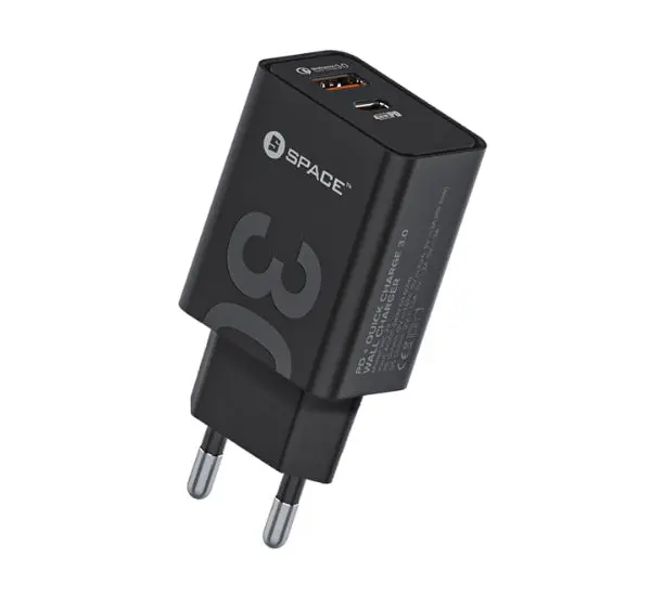 Space Dual Port Pd + Quick Charge 3.0 Wall Charger + Cable 1