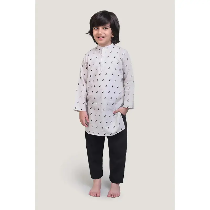 Story Tailor Bell The Cat - Boys Kurta Pajama Set | Beige 1