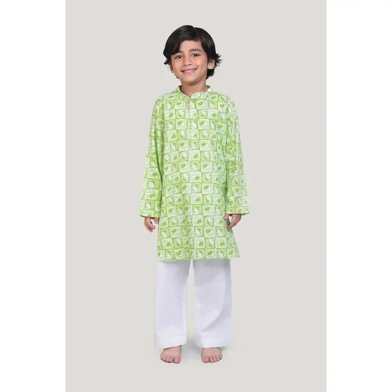 Story Tailor The Monkey & The Crocodile - Boys Kurta Pajama Set 1