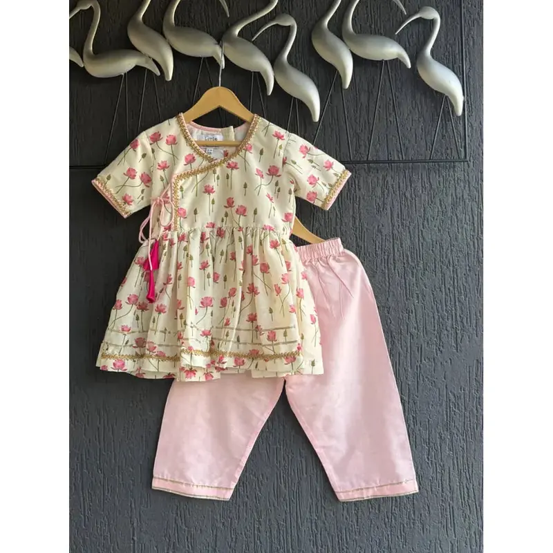 The Little Tales Off White Lotus Print Angrakha Set 1