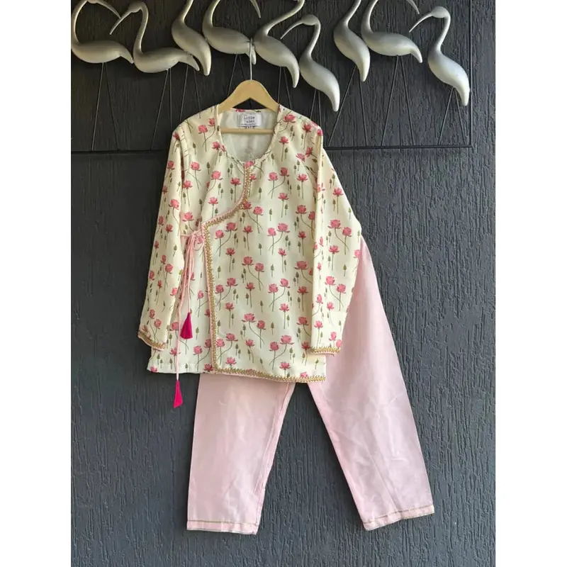 The Little Tales Off White Lotus Print Kurta Pyjama Set 1