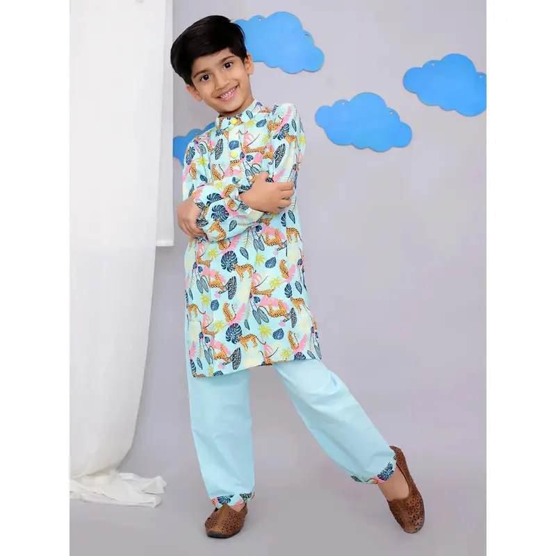 The Wishing Closet Blue Tiger Print Kurta Set 1