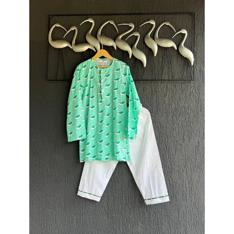 The Wishing Closet Green Bird Print Kurta Set 1