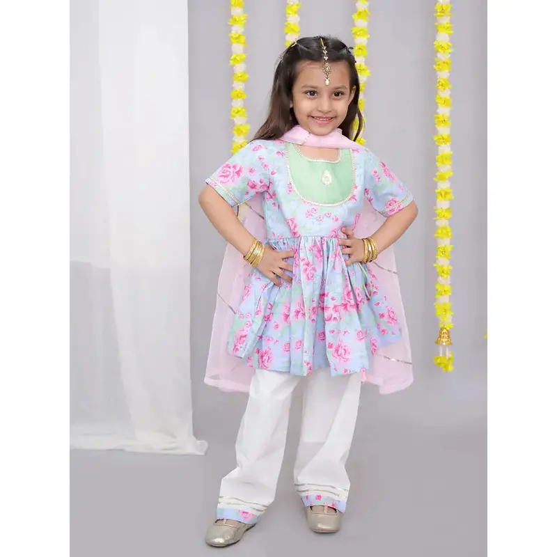 The Wishing Closet Pink Rose Print Angrakha Set - 6 Months To 5 Years 1