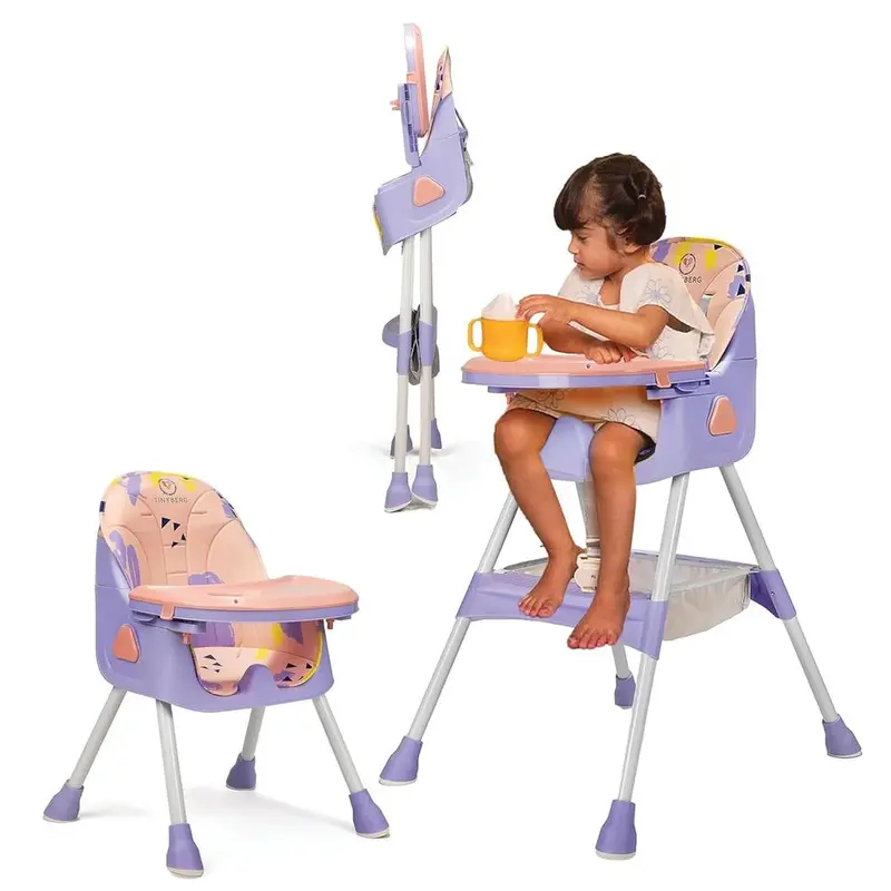 Tinyberg 3-In-1 High Chair With 5 Point Safety Belt | Upto 50 Kg | Foldable & Compact | Anti Skid Base | Wonderseat | Blueberry Pink 1