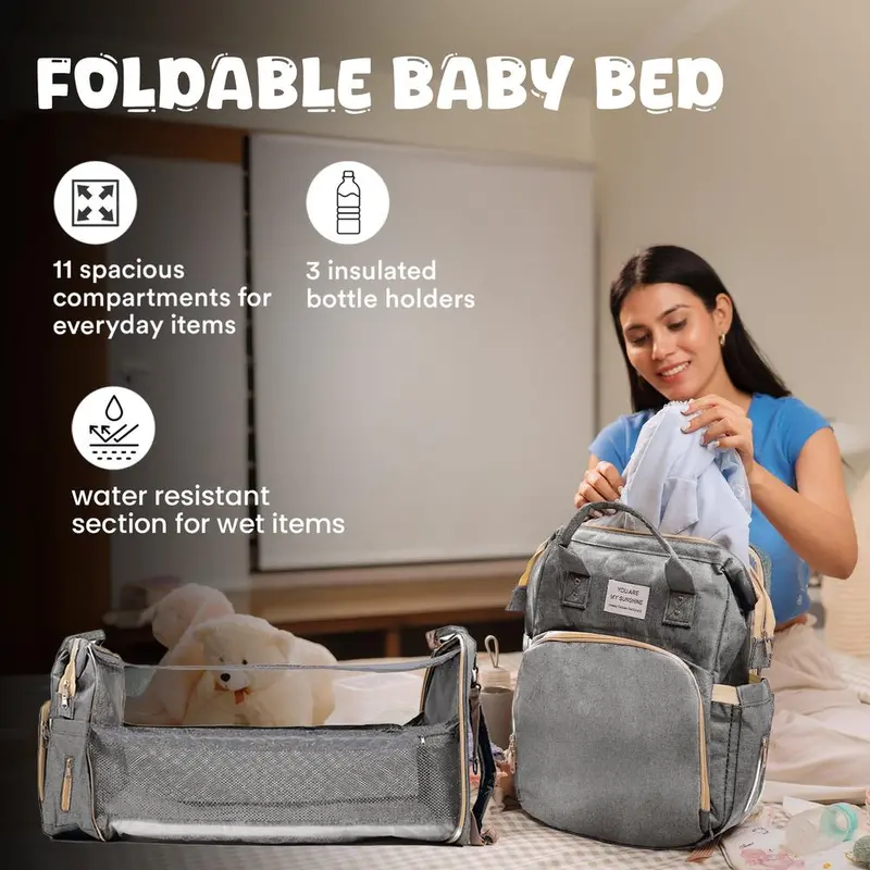 Tinyberg 3-In-1 Water Resistant Diaper Bag |  Maternity Backpack With Baby Bed & Changing Station | Rest Nest 1