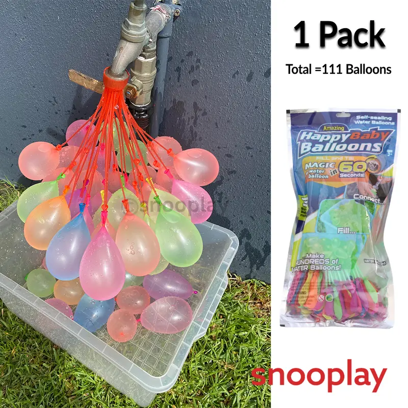 Total 111 Balloons - Fill Magic Water Balloon For Holi | No Need To Tie Knots Crazy Quick Fill In 60 Seconds With 1 Universal Tap Adaptor | Assorted Colours 1