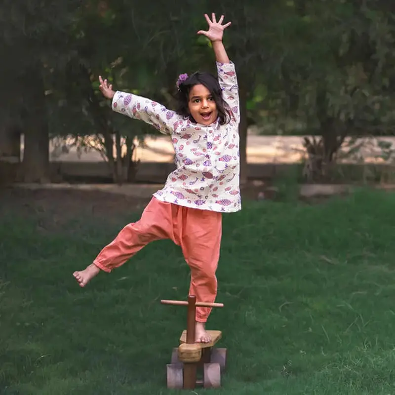 Whitewater Cotton Peach Koi Kurta And Pyjama Pants Set 1