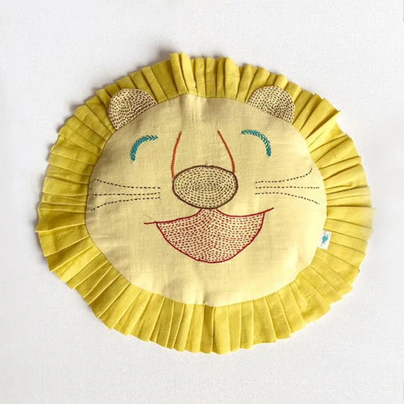 Whitewater Organic Cotton Mustard Seeds Pillow - Lion | Hand-Embroidered 1