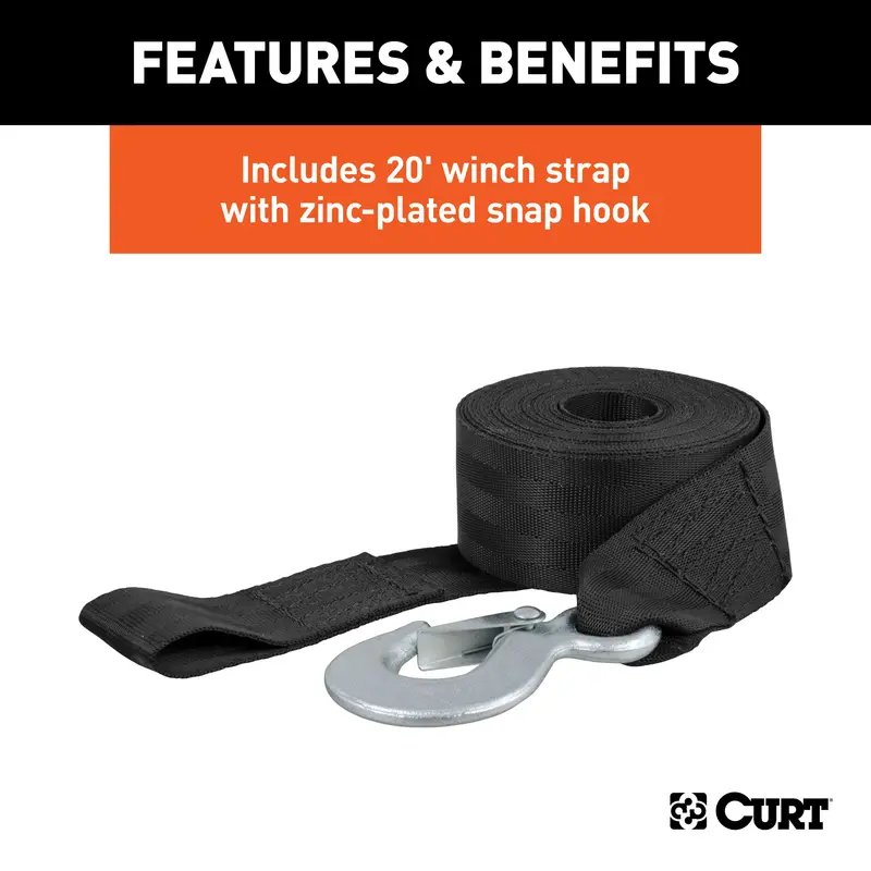 Curt 29438 Manual Hand-Crank Winch With 20-Foot Strap – 1,900 Lb Capacity 1