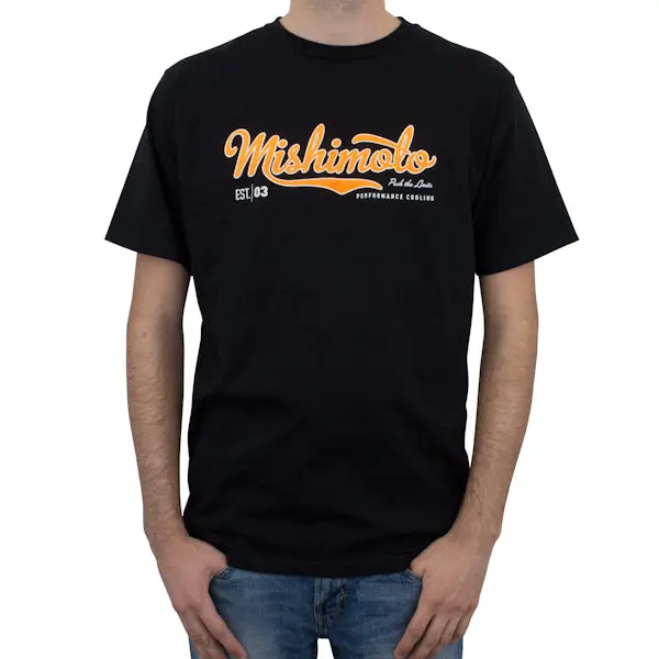 Mishimoto Mmapl-Script-Bkl Black Athletic Script T-Shirt For Men 1