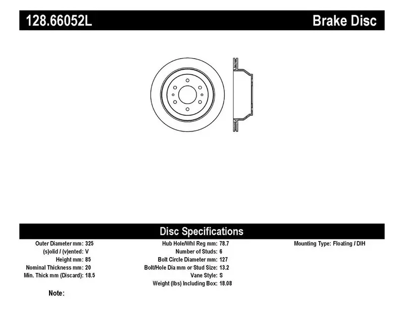 Stoptech 128.66052L Stoptech Sport Cross Drilled Brake Rotor; Rear Left 1