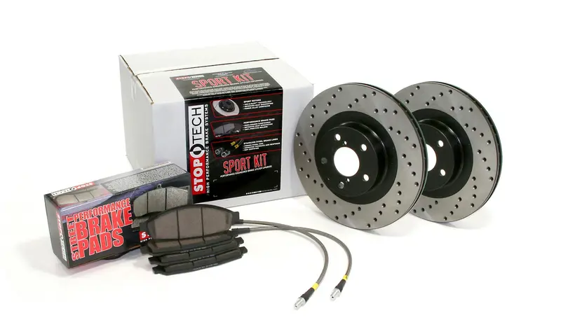 Stoptech Sport Axle Pack – Drilled Front Brake Kit With Stainless Brake Lines (979.34024F) 1