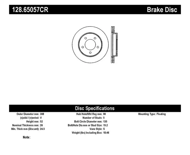 Stoptech Sport Cryo-Treated Cross-Drilled Front Right Brake Rotor – Model 128.65057Cr 1